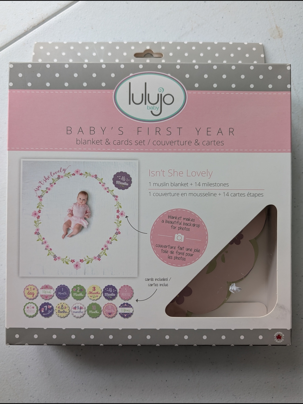 Lulujo Baby "Baby's First Year" Milestone Cards - Pink/Gray No Blanket